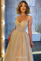 Glitter Sweetheart A-line Ankle Length Fashion Sparkly Prom Dresses, CP0932