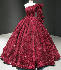 Glitter White Sequin Wedding Dresses One Shoulder Ball Gown Quinceanera Dress