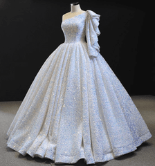 Glitter White Sequin Wedding Dresses One Shoulder Ball Gown Quinceanera Dress