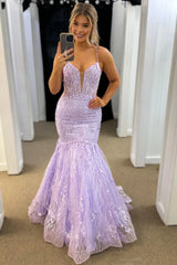Wholesale Glittler Lilac Mermaid Spaghetti Straps Long Corset Prom Dress prom dresses shops