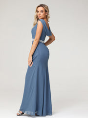 Chiffon Sheath Dress with Beaded Waistband-Slate Blue