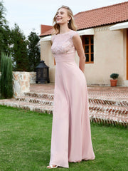 Chiffon And Lace Floor-length A-line Dress Dusty Rose