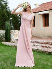 Chiffon And Lace Floor-length A-line Dress Dusty Rose