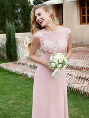 Chiffon And Lace Floor-length A-line Dress Dusty Rose