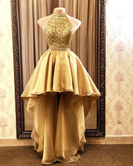 High Low Prom Dresses Tulle Ruffles Sequin Halter