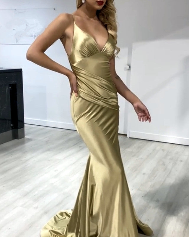 Gold Satin Bridesmaid Dresses Mermaid
