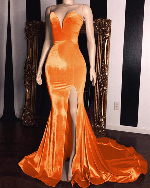 Sweetheart Velvet Mermaid Dress With Slit