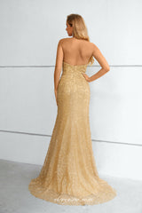 Gold 3D Embroidery Lace Halter Mermaid Elegant Prom Formal Dresses, CP0917