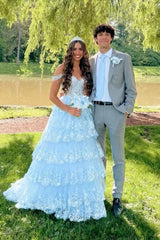 Gold Sequin Lace Off-the-Shoulder Ruffle Tiered Ball Gown