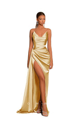 P1227 - Chic Strapless V-Neck Pleats Sleeveless Long Formal Evening Prom Dress with Slit