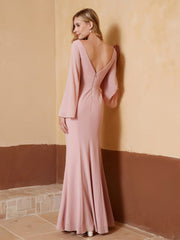 V-neck Sheath Column Chiffon Dress With Slit Dusty Rose