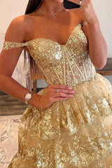 Wholesale Sparkly Gorgeous A-Line Off The Shoulder Long Prom Dress with Sequin Appliques long prom dresses with sleeves