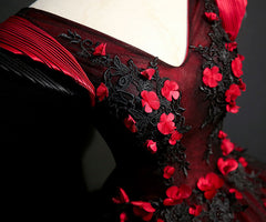 Gorgeous Black and Red Embroidery Quinceanera Dresses, Lace Applique Tulle Gowns