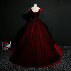 Gorgeous Black and Red Embroidery Quinceanera Dresses, Lace Applique Tulle Gowns