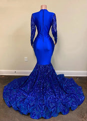 Gorgeous Mermaid Royal Blue Prom Dresses 2024 Long Sleeve Sequin Formal Gala Gowns