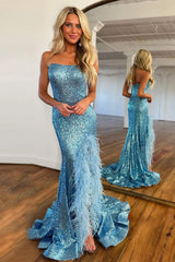 Wholesale Gorgeous Sequin Strapless Long Corset Prom Dress With Feather And Split prom clothing
