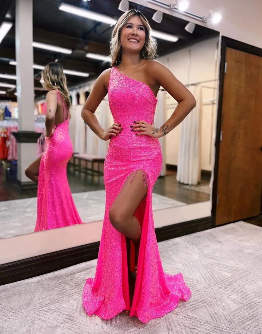 Wholesale Gorgeous Sparkly Sequin One Shoulder Long Glitter Prom Dress prom dresses shops