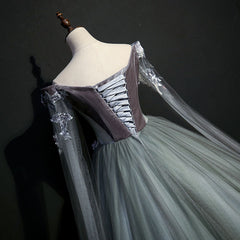 Gorgeous Velvet and Tulle Sweet 16 Gown with Flowers, Long Formal Dress Party Dresses