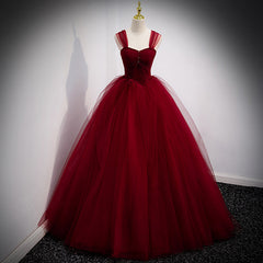 Gorgeous Wine Red Ball Gown Beaded Sweetheart Long Formal Dress, Dark Red Sweet 16 Dresses