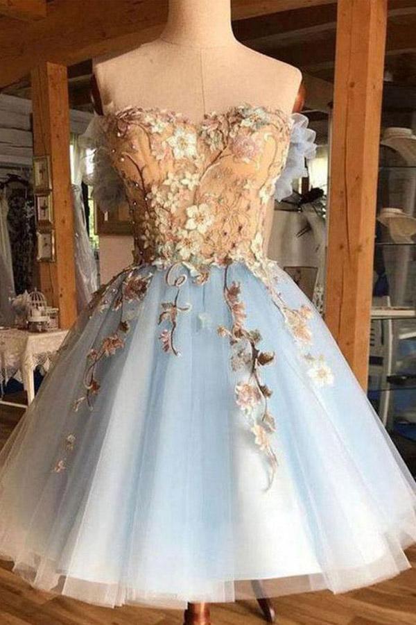 Gorgeous A Line Sweetheart Light Blue Tulle Short Homecoming Dresses HD0077