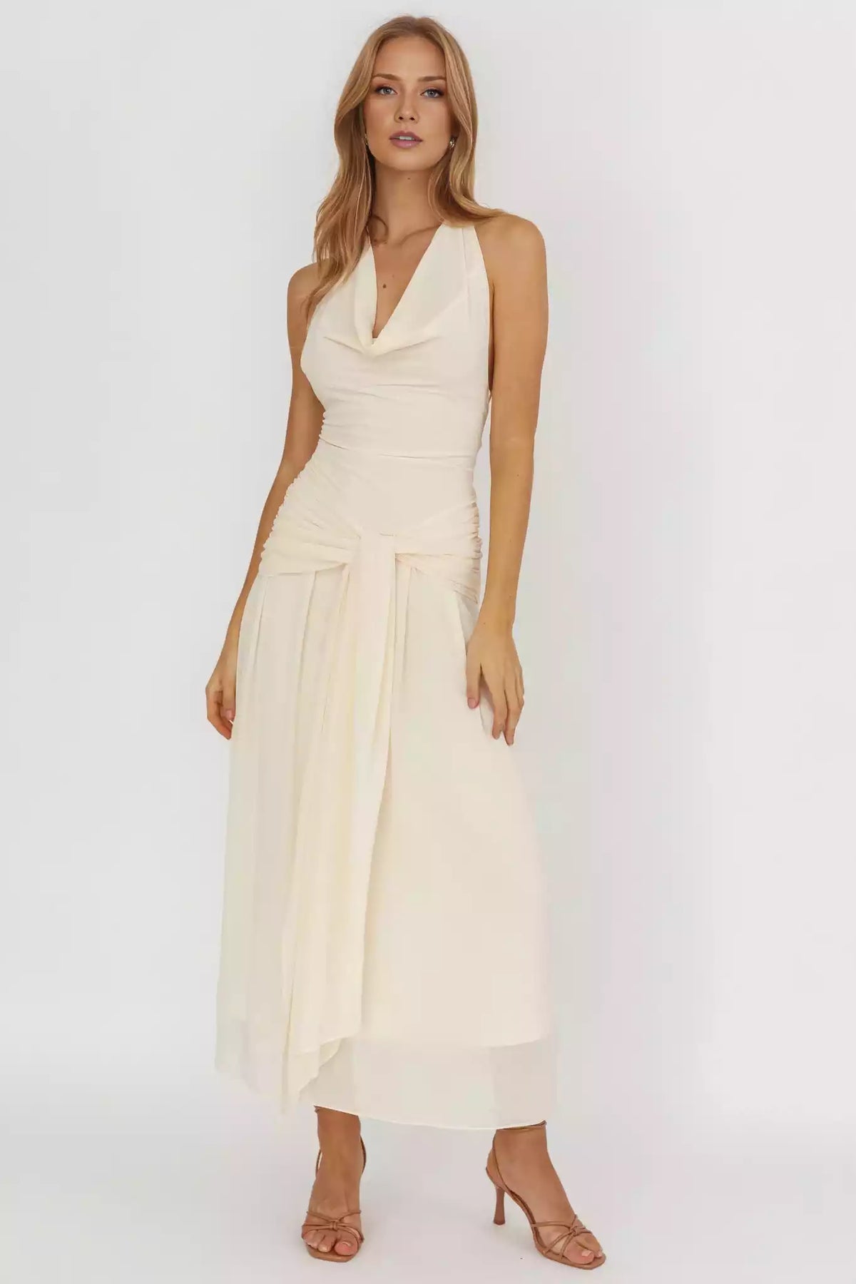 Gorgeous backless lining, waist strap, back with zipper Prom Dresses