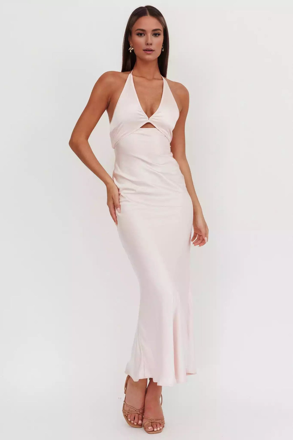 Gorgeous backless lockhole bust with lining and back zipper Prom Dresses