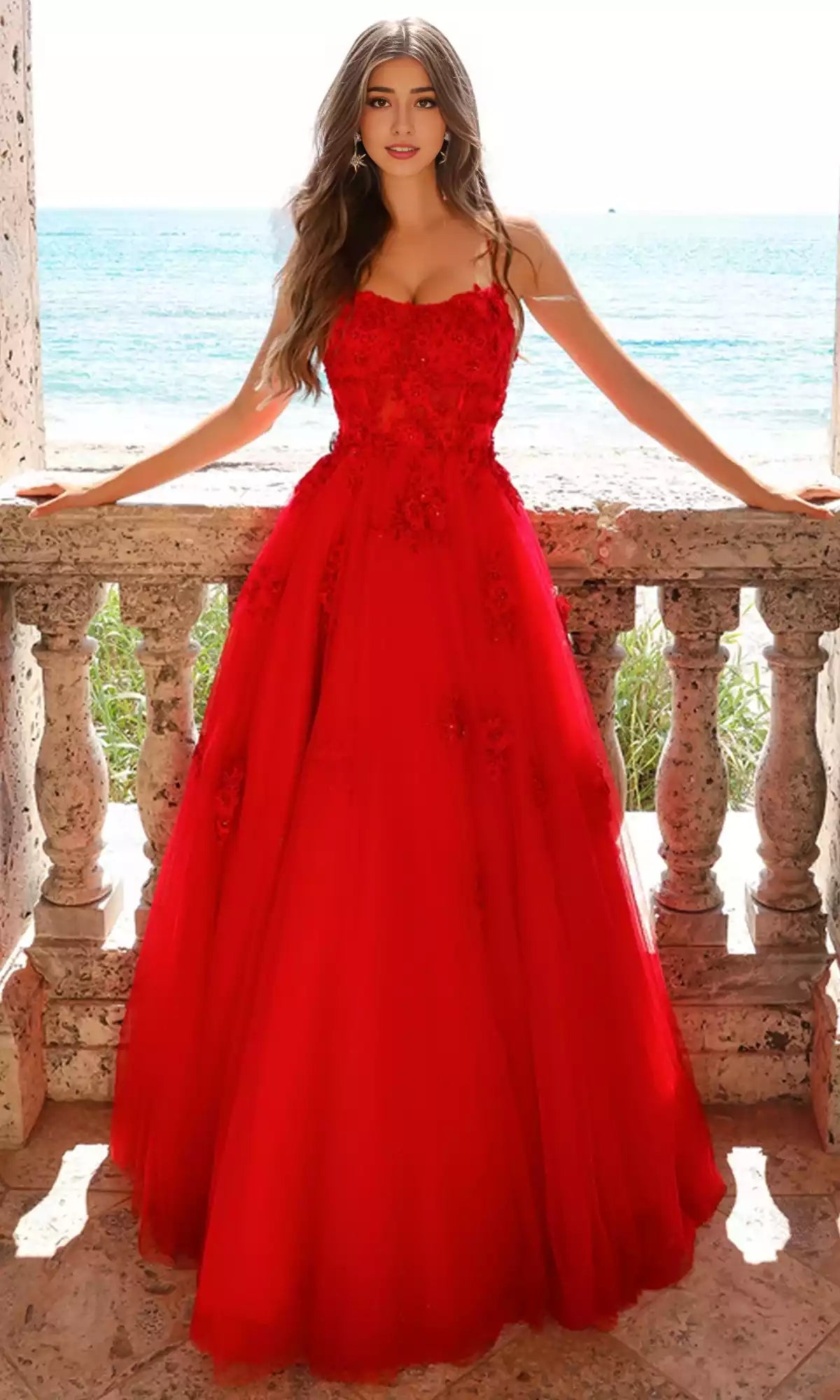 Gorgeous chiffon A-line embroidered floral delicate shoulder straps fully lined, the center of attention for the entire audience Prom Dresses