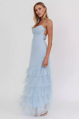 Gorgeous grid coverage, adjustable shoulder straps with ruffled edges and side zippers Prom Dresses