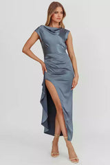 Gorgeous leg slits with a full sense of drape, unlined invisible side zipper Prom Dresses