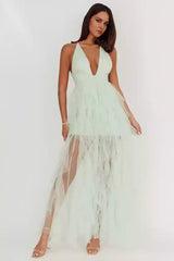 Gorgeous lining with layered ruffle edges, backless lace up, back with zipper Prom Dresses