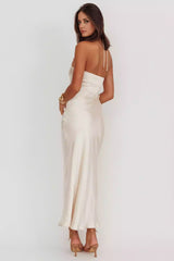 Gorgeous neck hanging detachable rose knot clip without lining invisible side zipper Prom Dresses