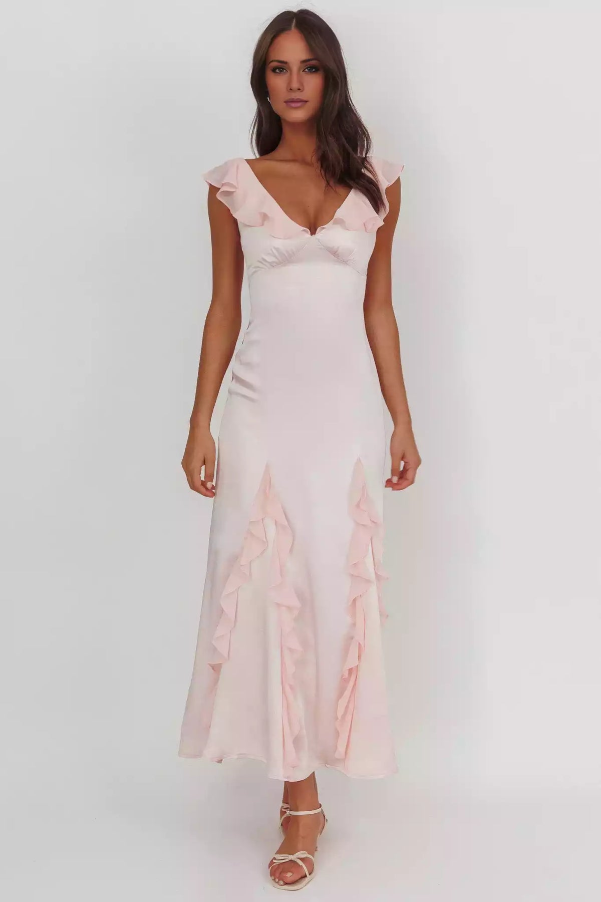 Gorgeous ruffled edges with unlined back and zipper for stunning styling Prom Dresses