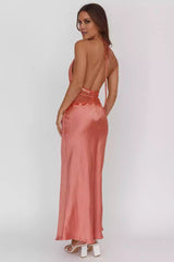 Gorgeous satin long lace front leg slit backless back zipper Prom Dresses