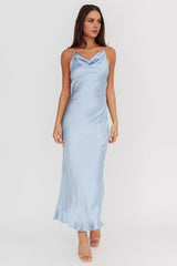 Gorgeous satin ultra long unlined scarf collar, side zipper, hollowed out mesh back Prom Dresses