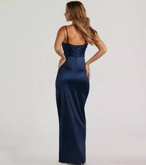 Gorgeous stretch satin sleeveless heart-shaped neckline with adjustable thin shoulder straps, tight corset with high side seams Prom Dresses