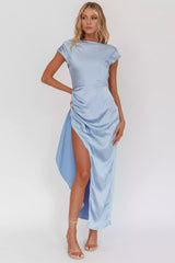 Gorgeous unlined side zipper with side split and necktie scarf Prom Dresses