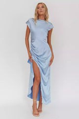 Gorgeous unlined side zipper with side split and necktie scarf Prom Dresses