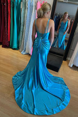 Grape Mermaid Satin V Neck Long Prom Dress with Slit TP1286