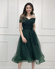 Beach Bridesmaid Dresses Off Shoulder Tea Length