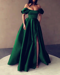 Sexy Off The Shoulder Long Satin Dresses With Slit