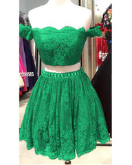 Elegant Off Shoulder Lace Homecoming Dresses Two Piece