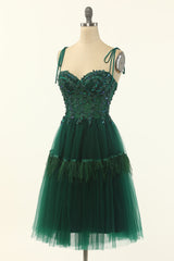 Green Sweetheart Tie-Strap A-Line Short Homecoming Dress