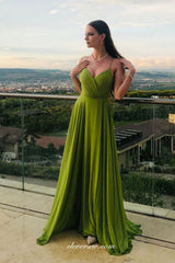Green Chiffon Spaghetti Strap Side Slit Formal Dresses, CP0839