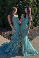 Green Off the Shoulder Mermaid Sequin Lace Long Prom Dress with Slit