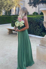 Green Strapless Chiffon A-line Long Prom Dress