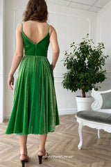 Green Velvet Charming High Waist A-line Fashion Party Dresses, CP0739