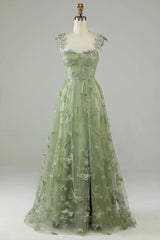 Green Long Tulle Prom Dress with 3D Butterflies Beautiful Formal Dress Charming Evening Party Dress