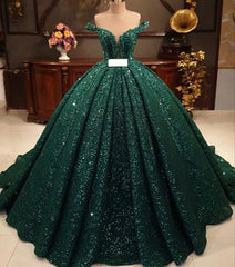 Hot Appliques Ball Gown 2024 Dark Green Wedding Dress Sequin Quinceanera Dress