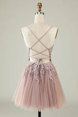 Grey Blue A Line Spaghetti Straps Tulle Short Homecoming Dress TN419