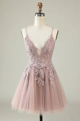 Grey Blue A Line Spaghetti Straps Tulle Short Homecoming Dress TN419